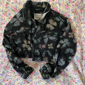 Butterfly denim short cropped jacket Ashley vintage charm. Juniors denim jacket.